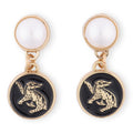 Harry Potter Earrings of Hufflepuff Crest with Pearl