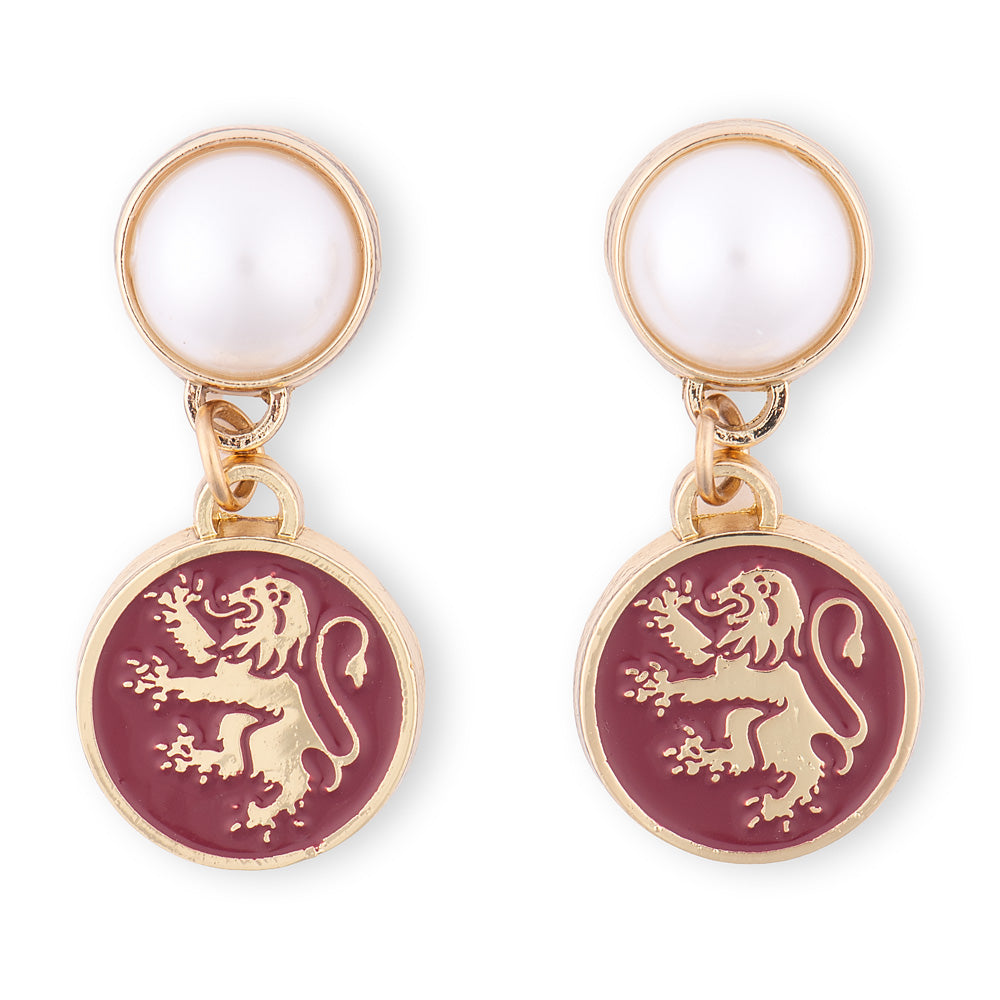Harry Potter Earrings of Gryffindor Crest with Pearl
