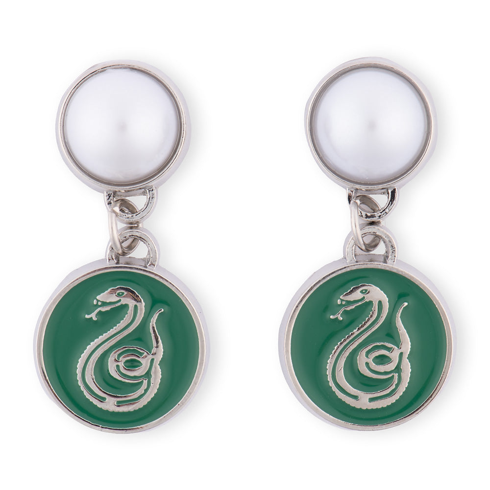 Harry Potter Earrings of Slytherin Crest with Pearl