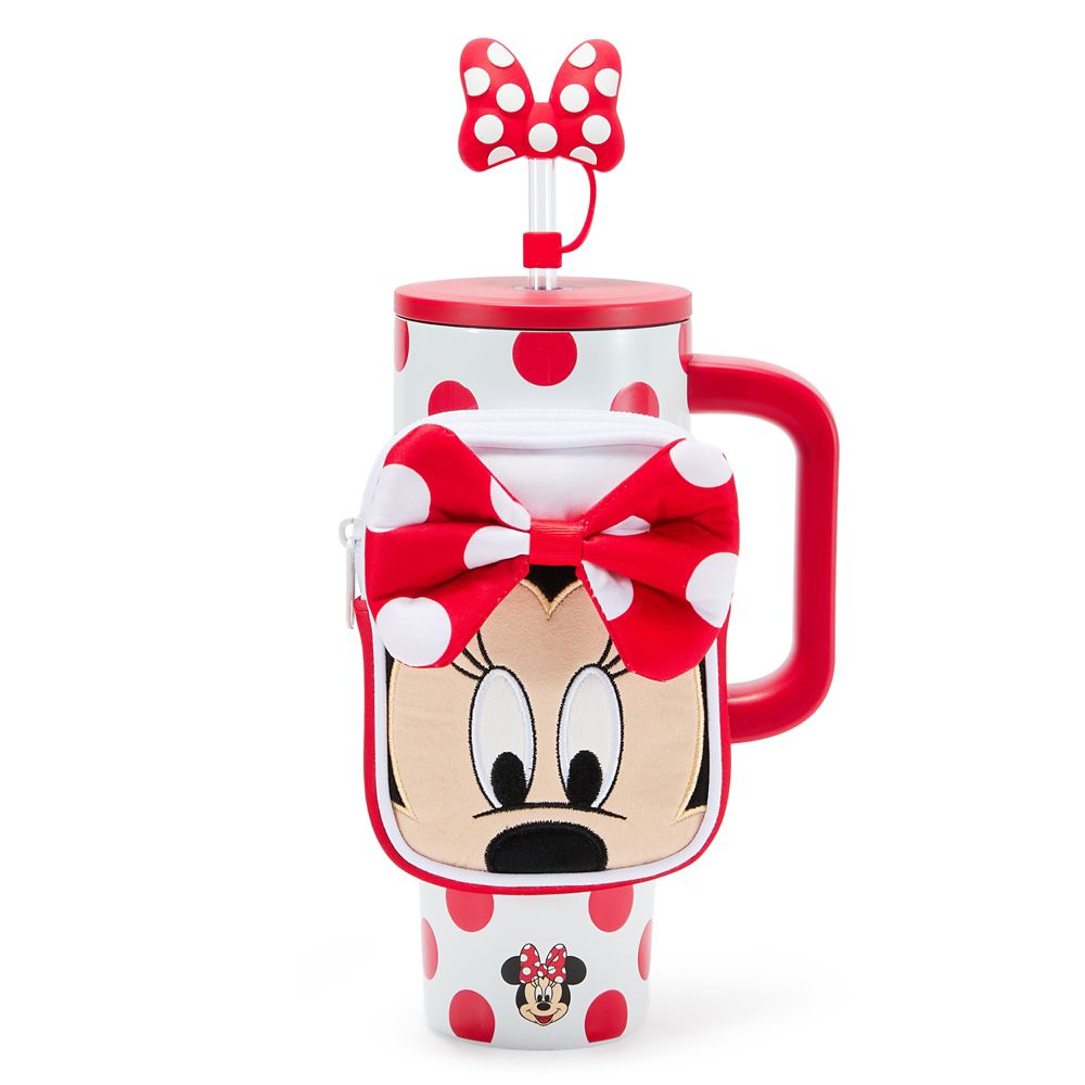 Vaso térmico de viaje de acero inoxidable con bombilla Minnie Mouse 30 oz. más estuche con cierre