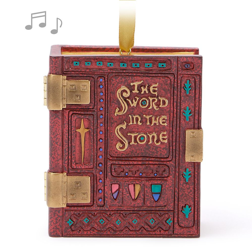Adorno navideño Storybook Musical Living Magic Sketchbook La Espada en la Piedra