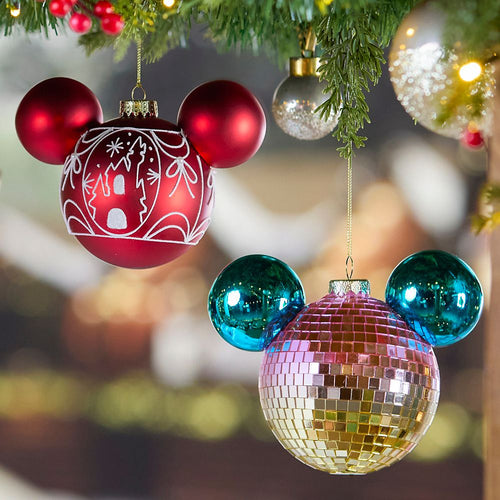 Adorno Esfera de Vidrio Ícono Mickey Mouse con Castillo de Fantasyland – Rojo