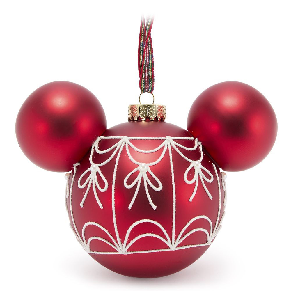 Adorno Esfera de Vidrio Ícono Mickey Mouse con Castillo de Fantasyland – Rojo