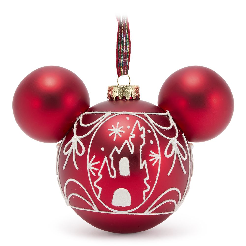 Adorno Esfera de Vidrio Ícono Mickey Mouse con Castillo de Fantasyland – Rojo
