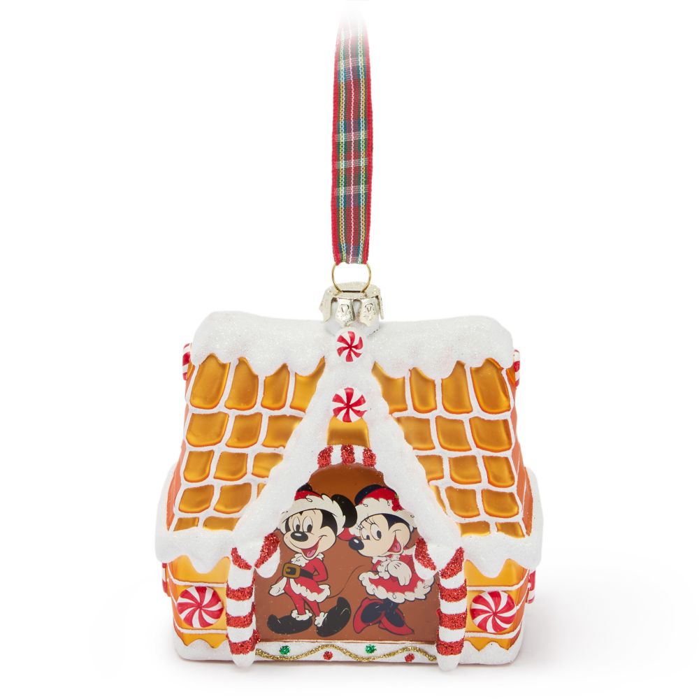 Adorno de Vidrio Casa de Jengibre Santa Mickey y Minnie Mouse