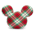 Cojín decorativo navideño a cuadros con ícono de Mickey Mouse