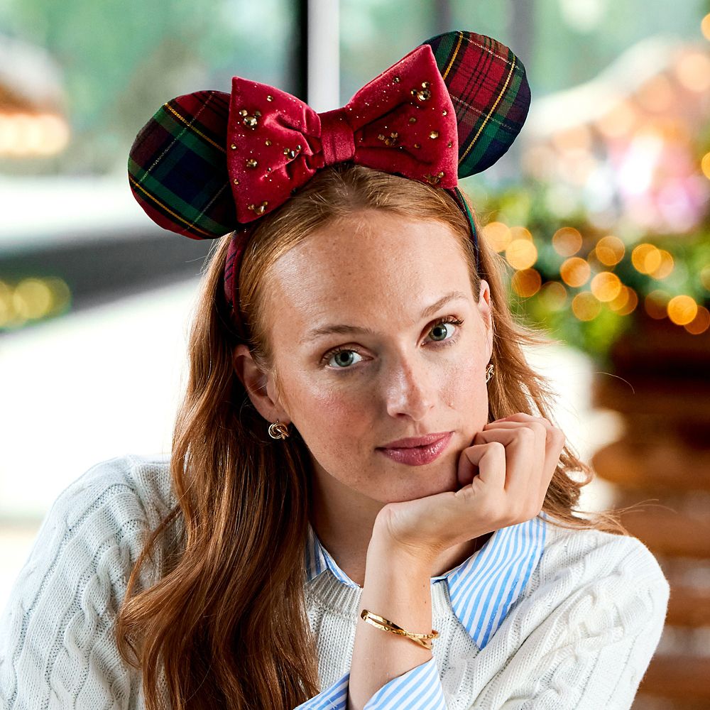 Cintillo de orejas navideño de cuadros Minnie Mouse para adultos