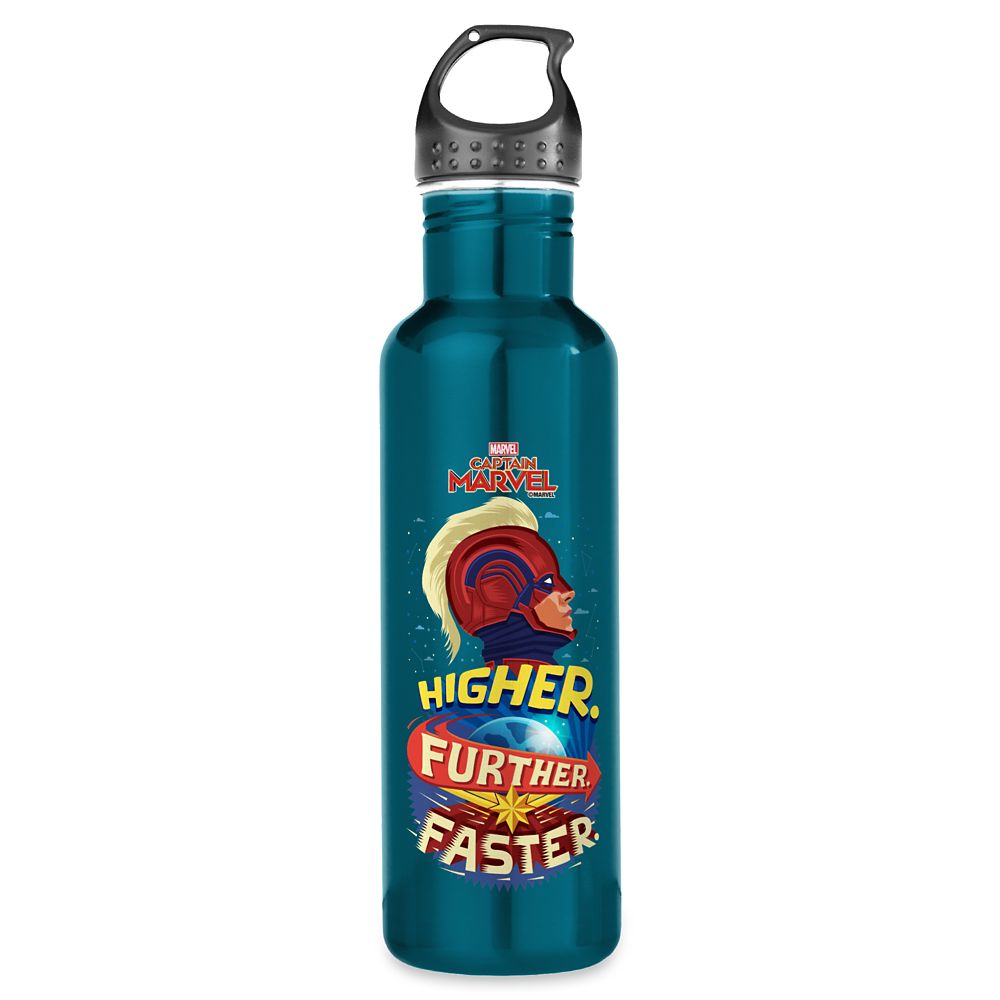 Botella de agua de acero inoxidable Marvel's Captain Marvel Más alto, más lejos, más rápido