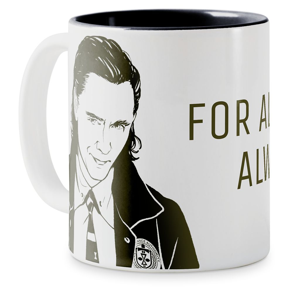 Taza de café bicolor Loki con arte lineal del personaje