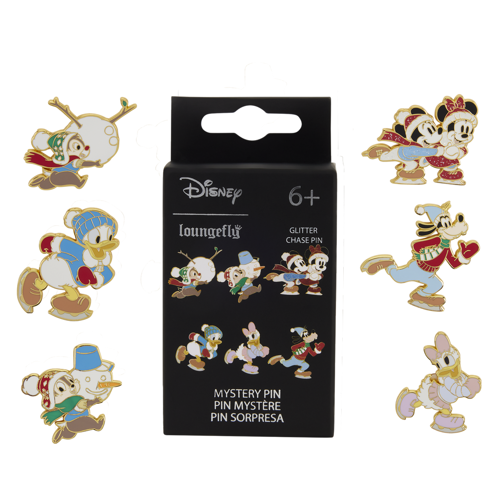 Pin sorpresa navideño Mickey y sus amigos patinando sobre hielo
