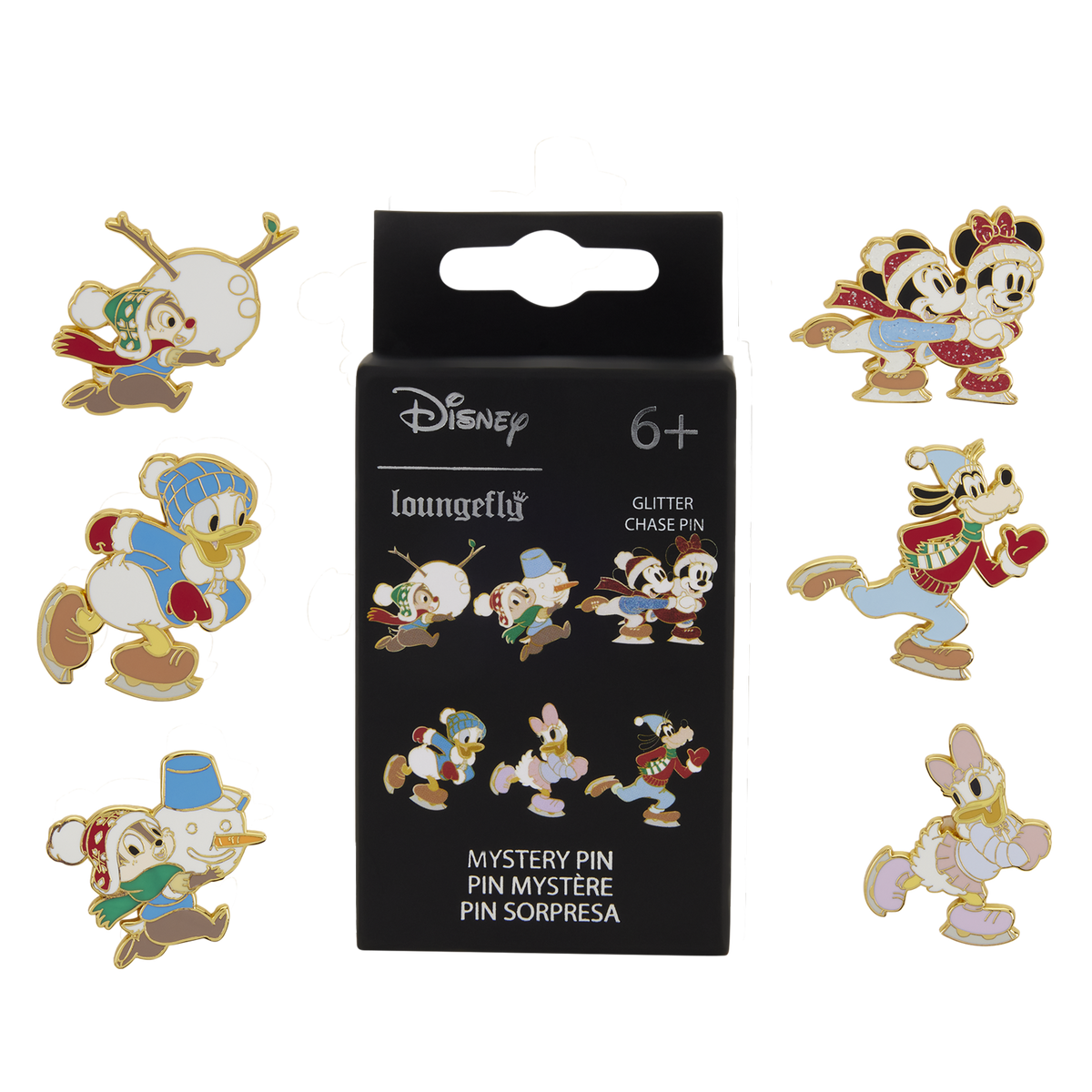 Pin sorpresa navideño Mickey y sus amigos patinando sobre hielo